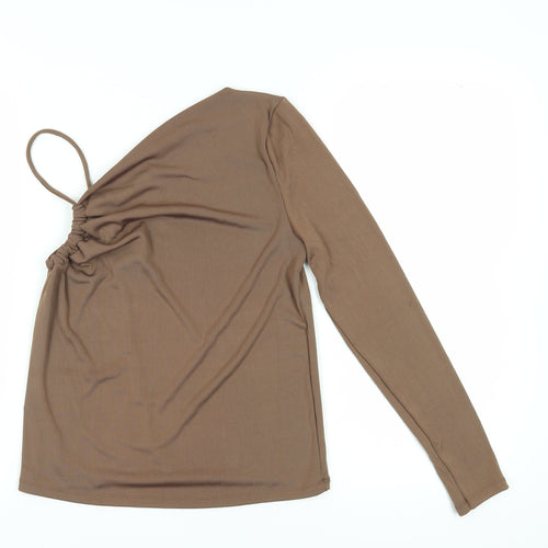 MNG Women's Brown One Shoulder Blouse, Size 14