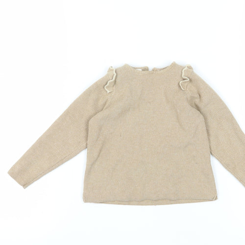 Zara Girls Beige Pullover Jumper, 3-4 Years, Ruffle Accents