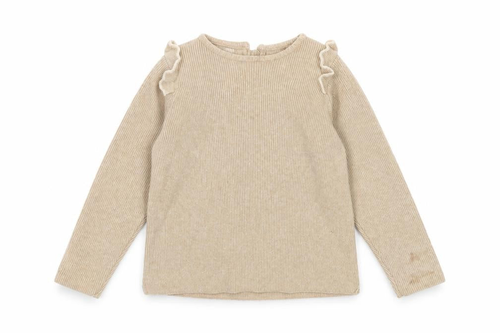 Front view of Zara girls’ beige jumper, 3-4 years, ruffle accents