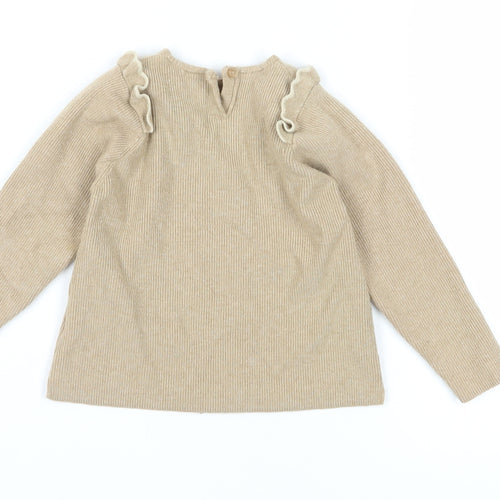 Zara Girls Beige Pullover Jumper, 3-4 Years, Ruffle Accents