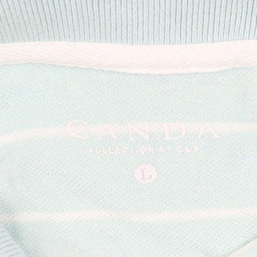 C&A Men's Blue Striped Polo Shirt L Short Sleeve