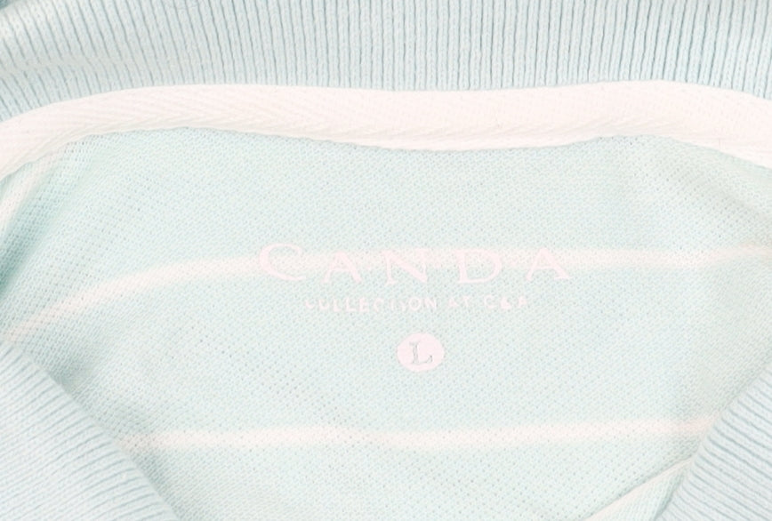 C&A Men's Blue Striped Polo Shirt L Short Sleeve