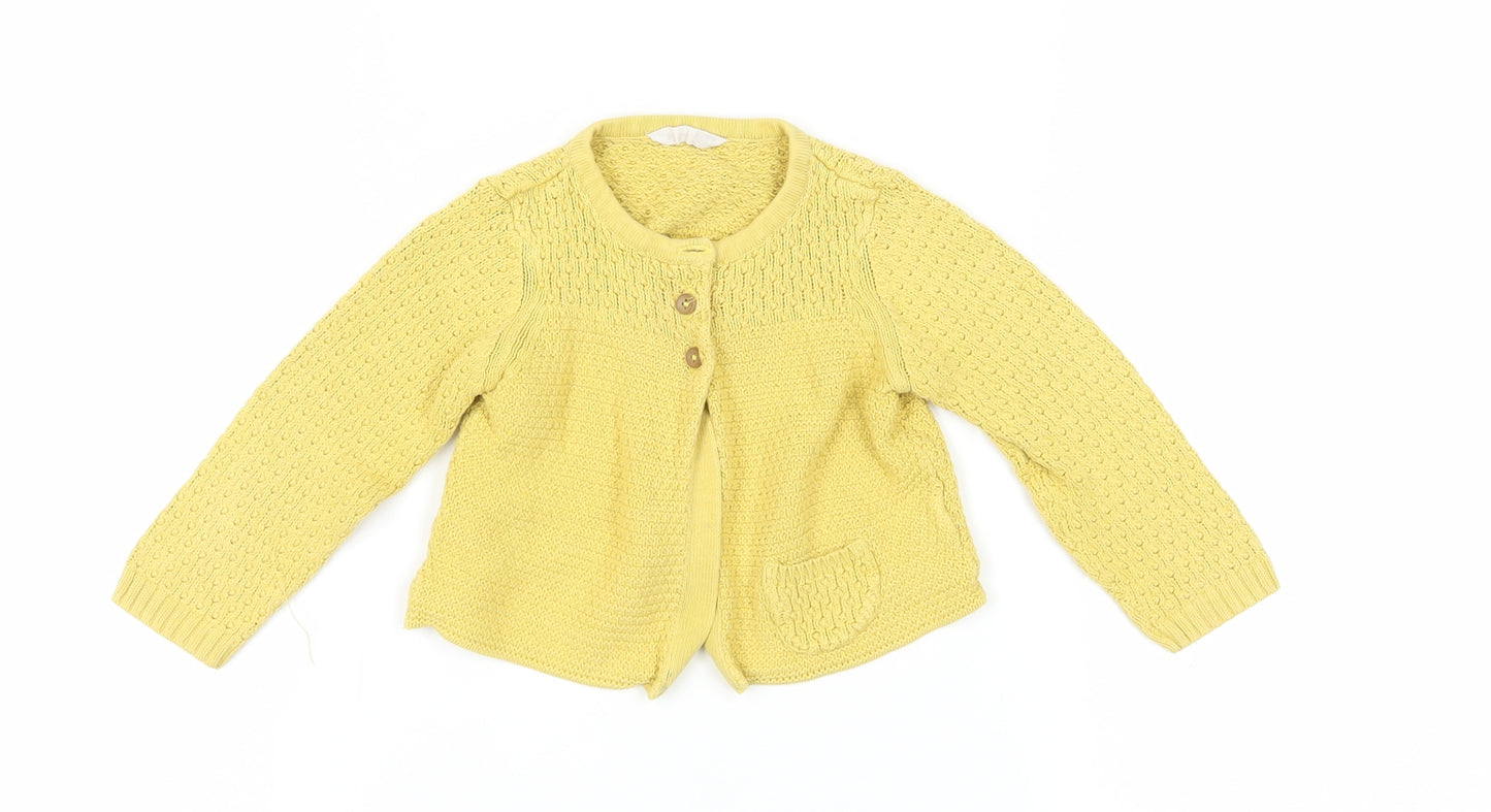 John Lewis Unisex Yellow Cardigan 9-12 Months Cotton Knit