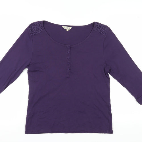 Spirit at M&Co Women's Purple 3/4 Sleeve Crochet Top