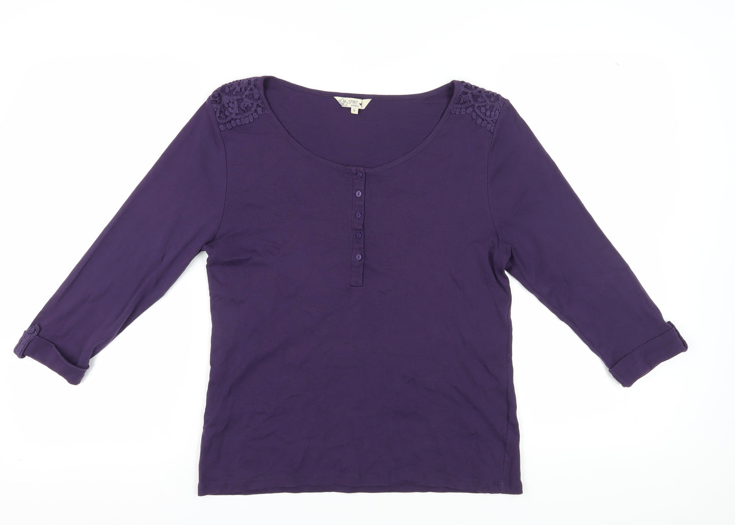 Spirit at M&Co Women's Purple 3/4 Sleeve Crochet Top
