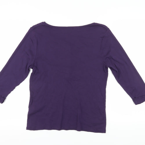 Spirit at M&Co Women's Purple 3/4 Sleeve Crochet Top