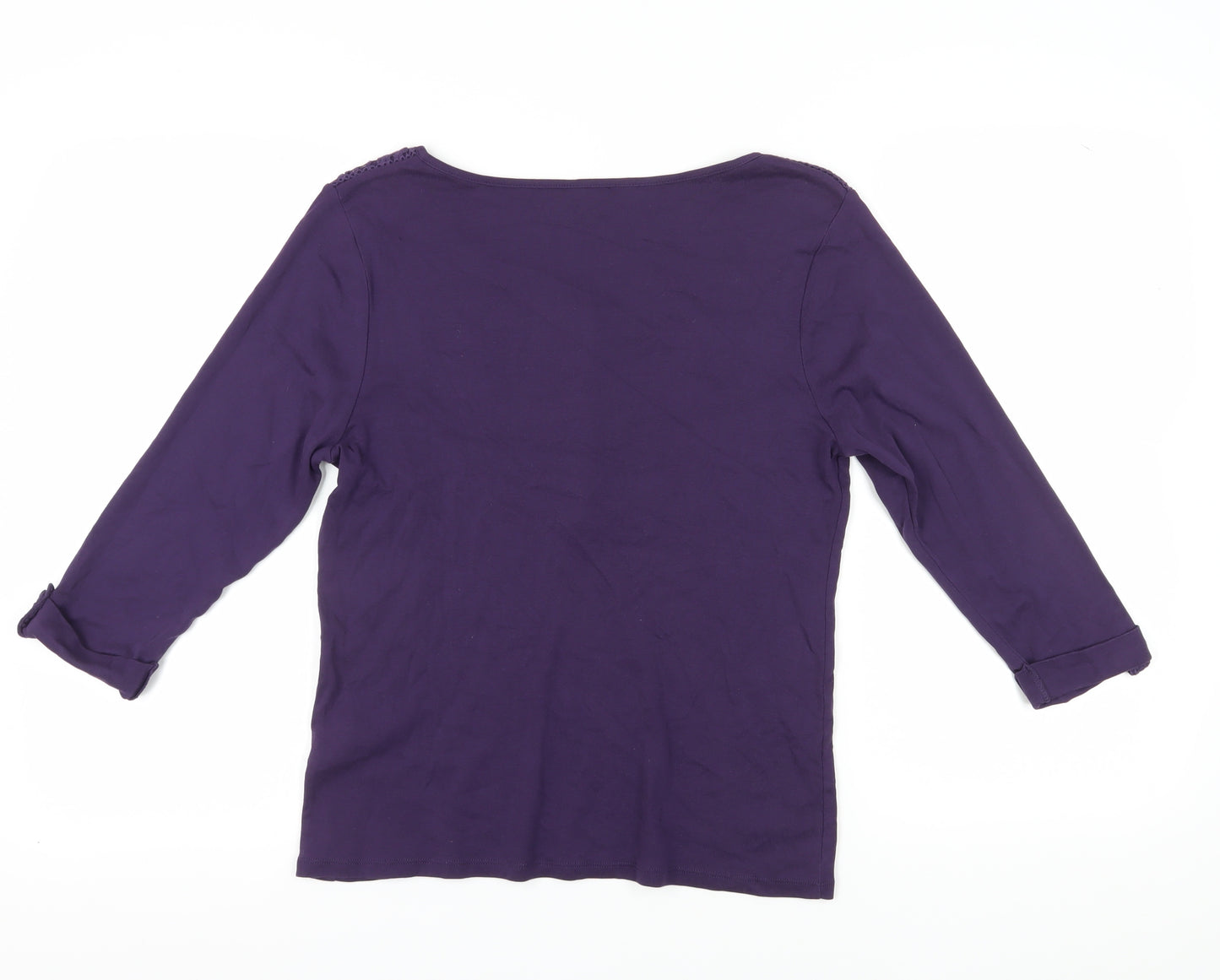 Spirit at M&Co Women's Purple 3/4 Sleeve Crochet Top