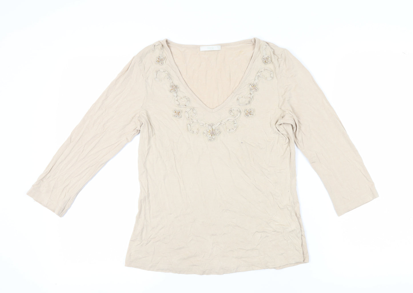 Marks and Spencer Women's Beige 3/4 Sleeve Blouse
