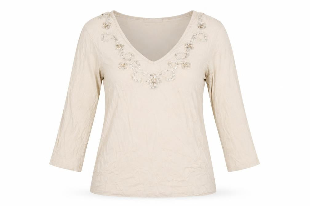 Front view of Marks & Spencer Women's Beige 3/4 Sleeve Blouse