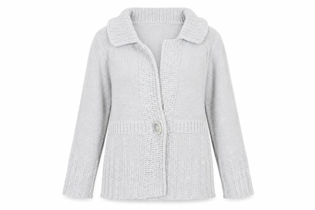 Front view of Marks & Spencer Women's Grey Cardigan M Chunky-Knit
