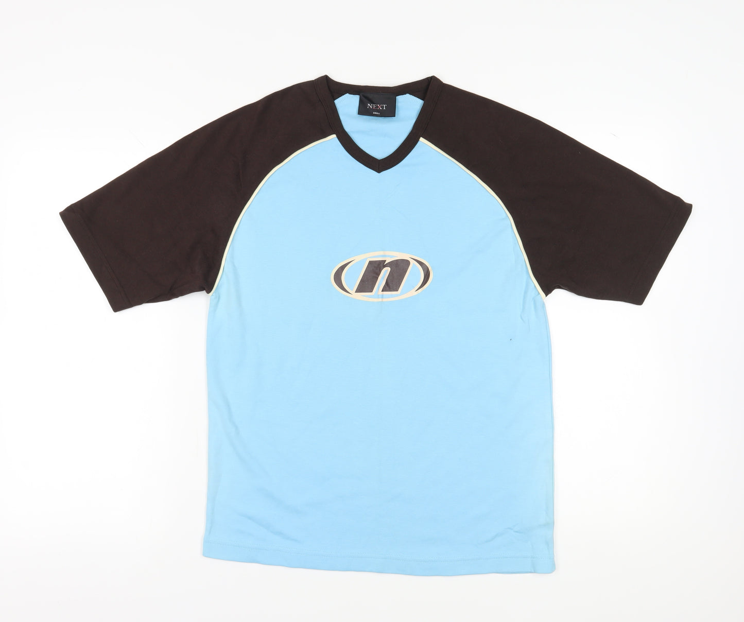 Next Men's Blue Graphic V-Neck T-Shirt, Size S