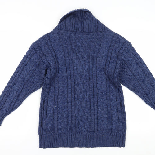 WoolOvers Women's Blue Cable-Knit Wool Cardigan Size M