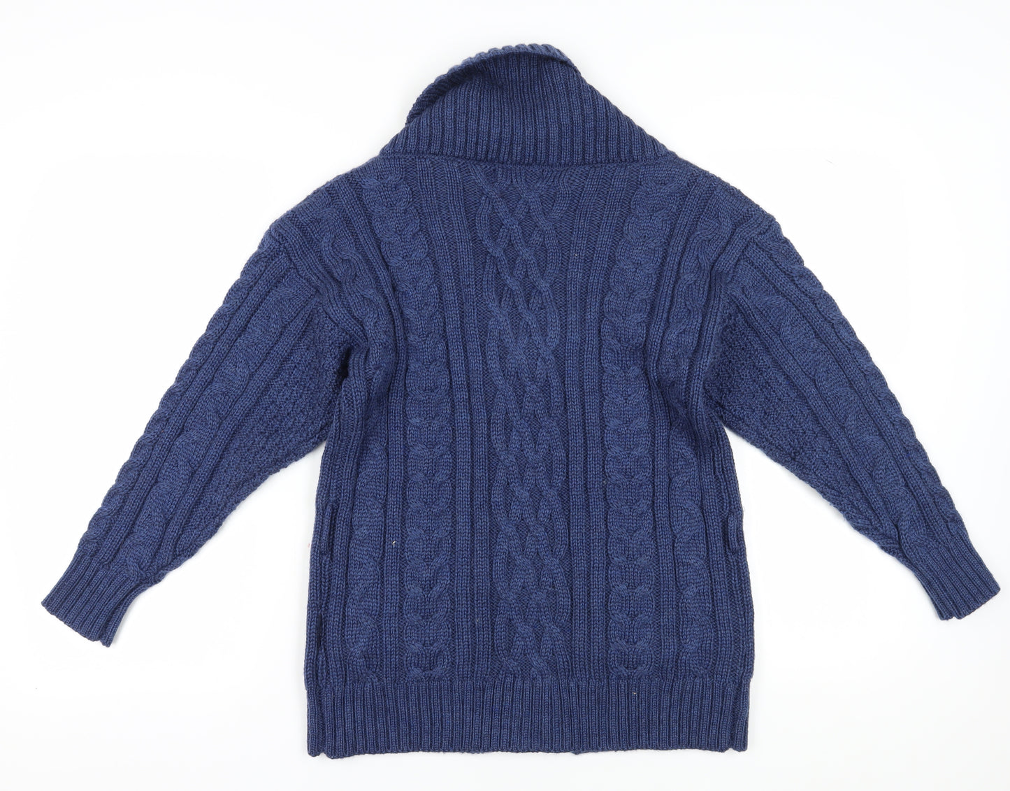 WoolOvers Women's Blue Cable-Knit Wool Cardigan Size M