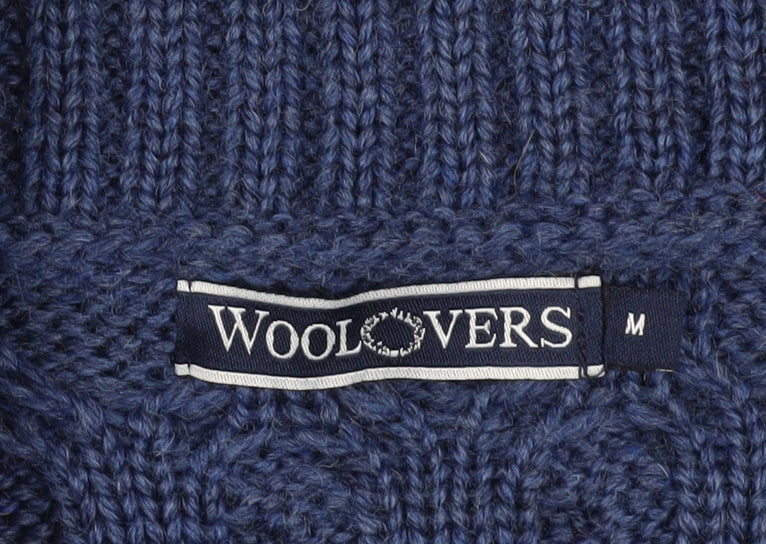 WoolOvers Women's Blue Cable-Knit Wool Cardigan Size M