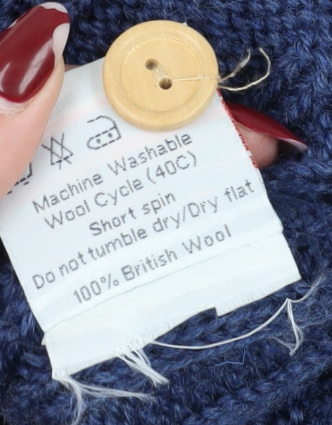 WoolOvers Women's Blue Cable-Knit Wool Cardigan Size M