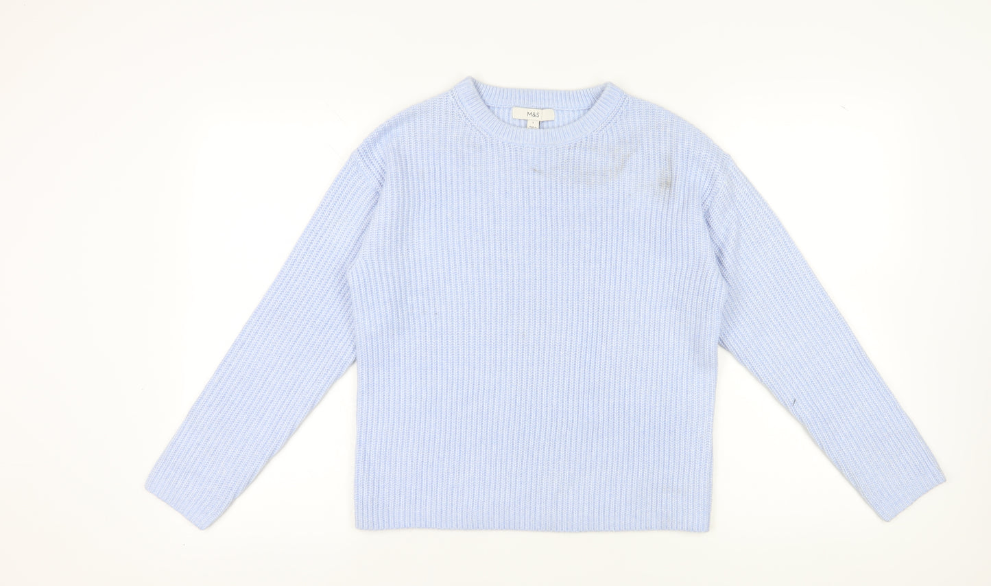 Marks and Spencer Women's Blue Waffle-Knit Jumper Size S