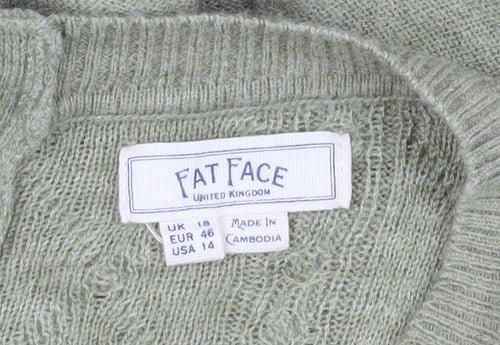 Fat Face Women's Green Cardigan, UK 18, Wool Blend