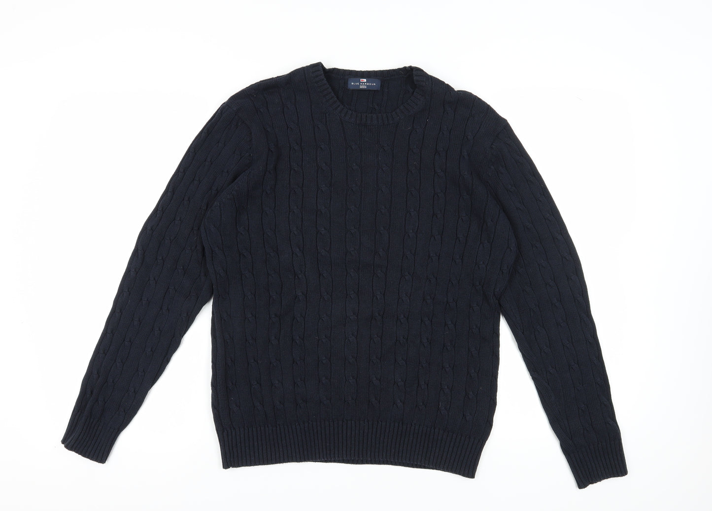 Marks and Spencer Men's Blue Cable-Knit Jumper, Size L
