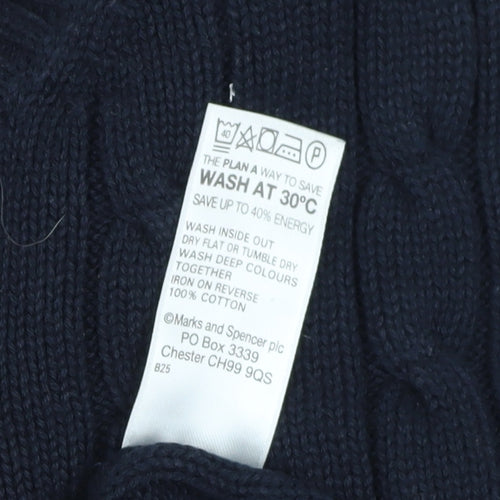Marks and Spencer Men's Blue Cable-Knit Jumper, Size L