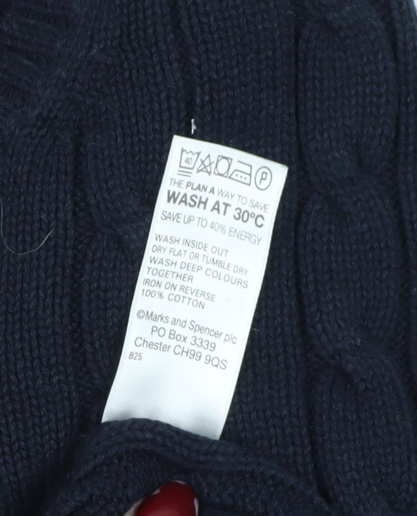 Marks and Spencer Men's Blue Cable-Knit Jumper, Size L