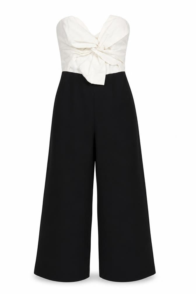 Miss Selfridge Women’s White Black Bow Jumpsuit Size 8