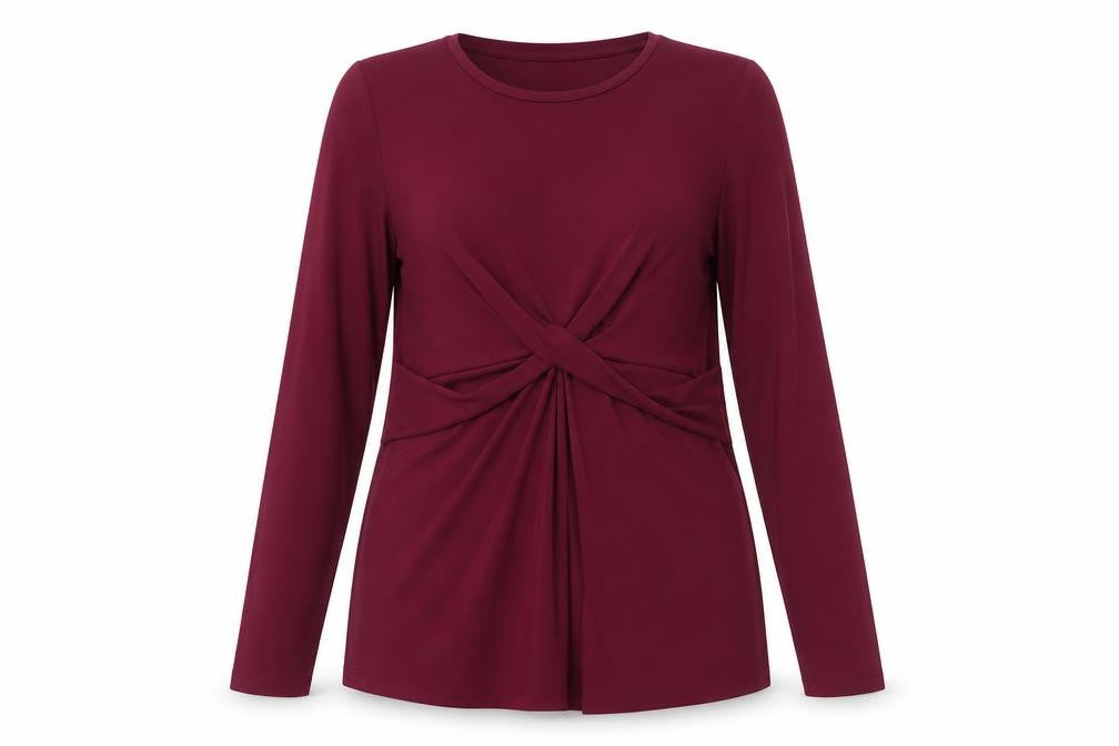 Front view of Blooming Marvellous Women's Burgundy Wrap Tunic M