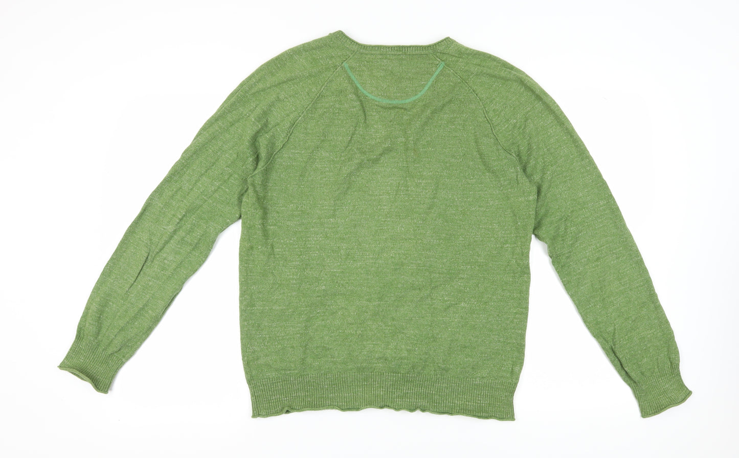 White Stuff Men's Green Cotton V-Neck Pullover Jumper L