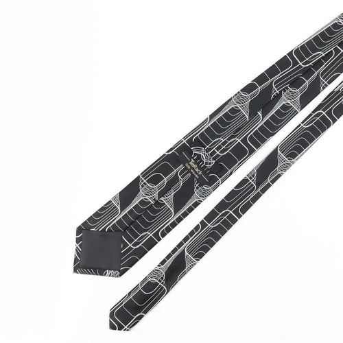 TieRack Men's Black Geometric Slim Silk Tie