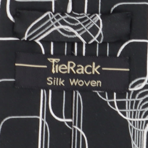 TieRack Men's Black Geometric Slim Silk Tie