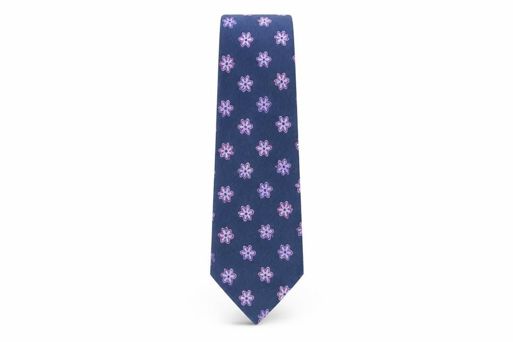 Front view of Daniel Hechter Men's Blue Floral Silk Tie