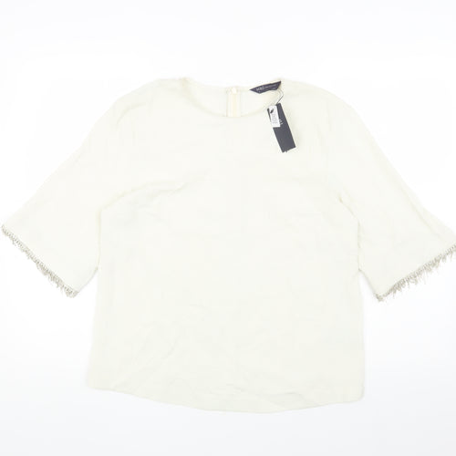 Marks and Spencer Women Ivory Top Fringe Trim Size 12 New