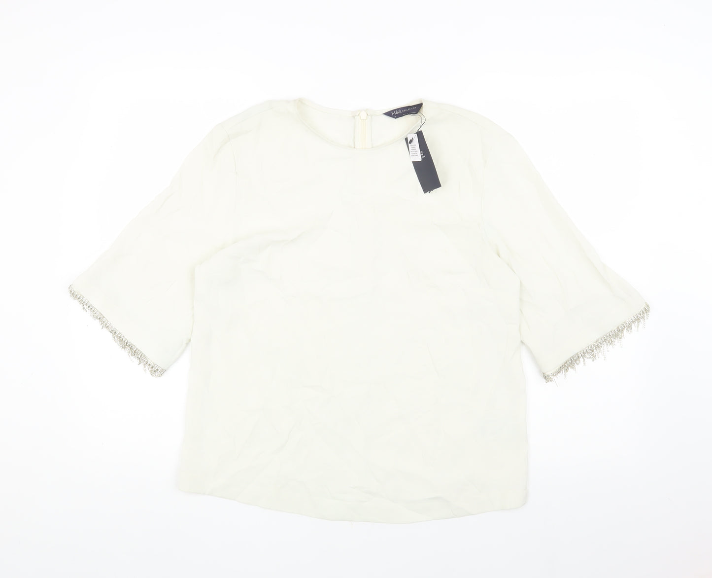Marks and Spencer Women Ivory Top Fringe Trim Size 12 New