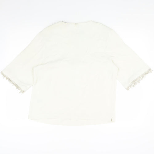 Marks and Spencer Women Ivory Top Fringe Trim Size 12 New