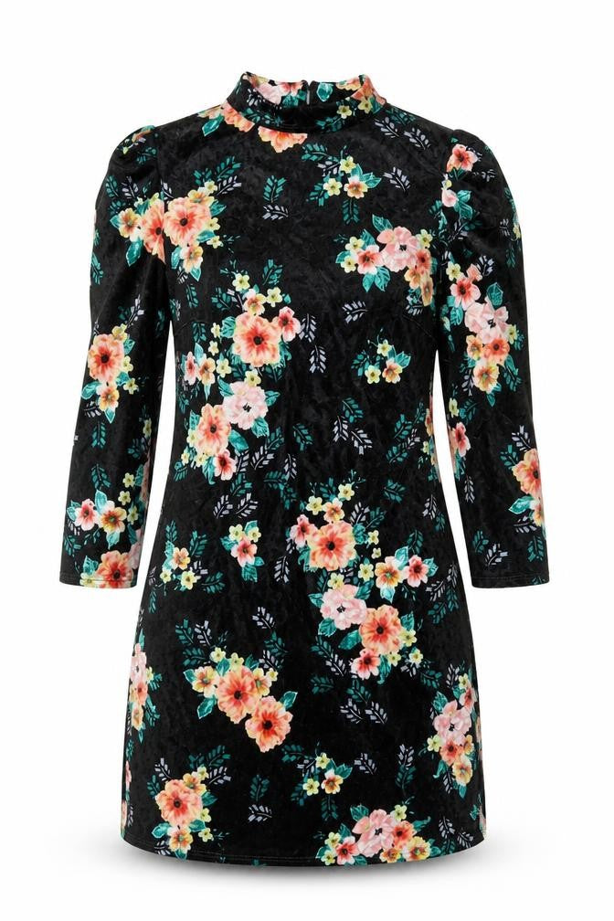 Front view of Red Herring Women's Black Floral Bodycon Dress