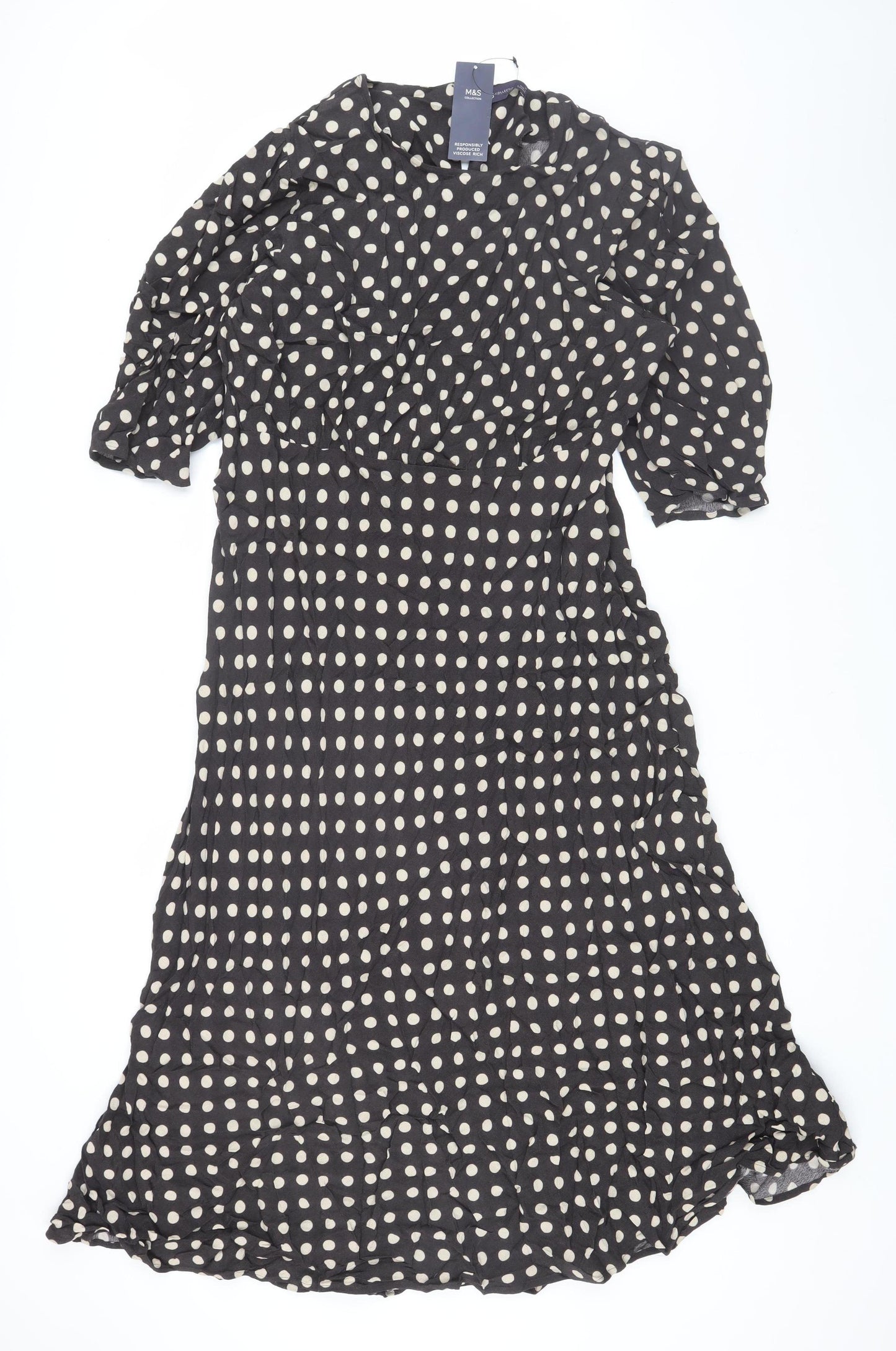 Marks and Spencer Women's Black Polka Dot Dress Size 20
