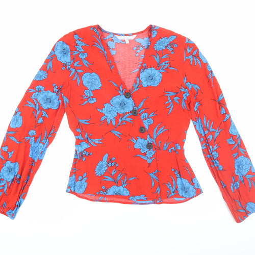 Red Herring Floral Wrap Blouse, Women, Red, Size 8