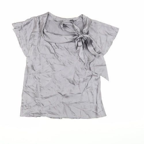 Laura Ashley Women's Grey Silk Bow Blouse UK 14
