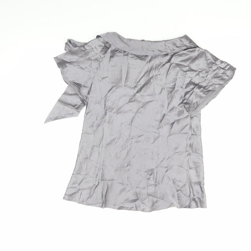 Laura Ashley Women's Grey Silk Bow Blouse UK 14