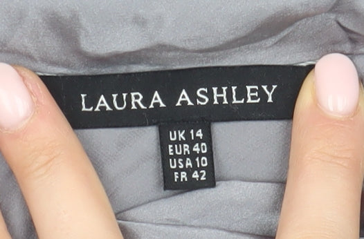 Laura Ashley Women's Grey Silk Bow Blouse UK 14