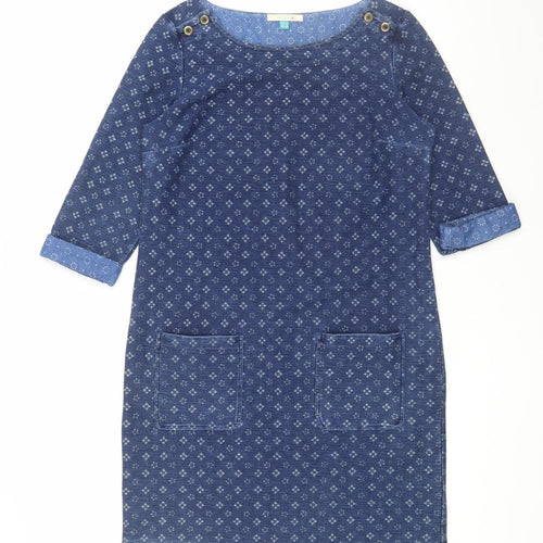 White Stuff Women's Blue 3/4 Sleeve Shift Dress