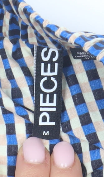 Pieces Women's Blue Check A-Line Skirt, Size M