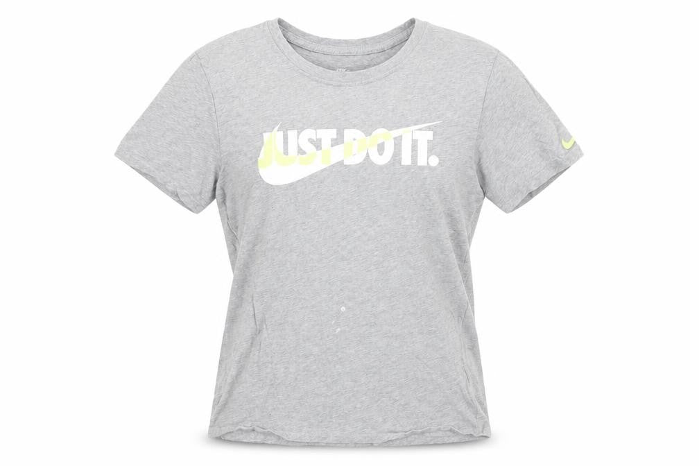 Front view of Nike Grey unisex t-shirt s, crew neck, athletic style