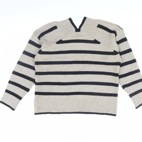Next Women's Beige Striped V-Neck Pullover - Size 12