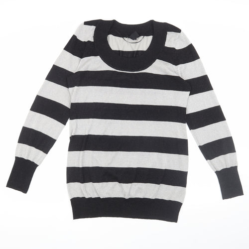 H&M Women's Black L Pullover Jumper - Striped Knit