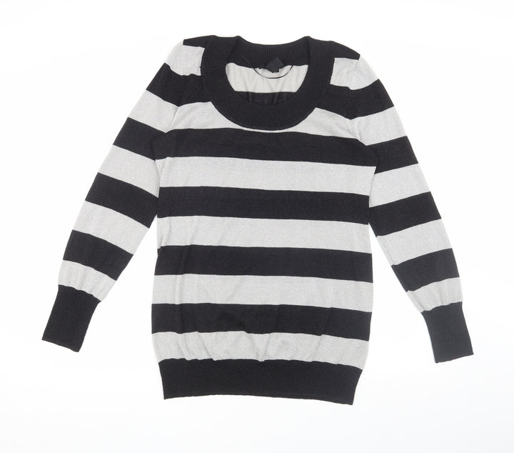 H&M Women's Black L Pullover Jumper - Striped Knit
