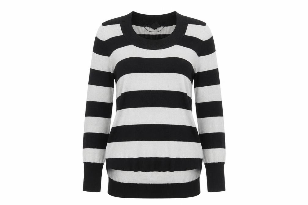 Front view of H&M Women's Black L jumper - Striped Knit