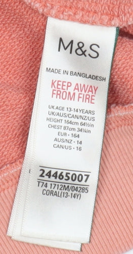 Marks & Spencer Girls Pink Pullover Sweatshirt 13-14Y