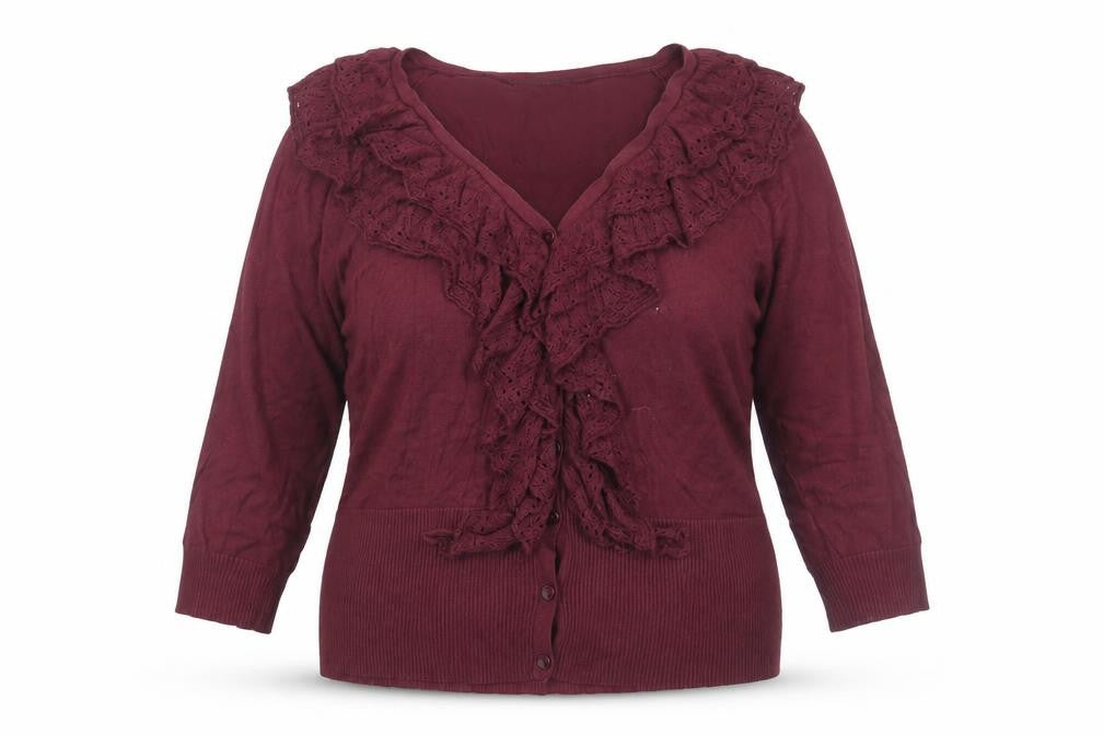 Front view of Marks & Spencer Women's Red Cardigan, size 16, 3/4 Sleeve