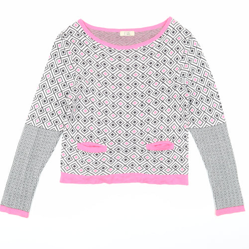 Love Label Women's Pink Geometric Pullover Jumper, Size 10