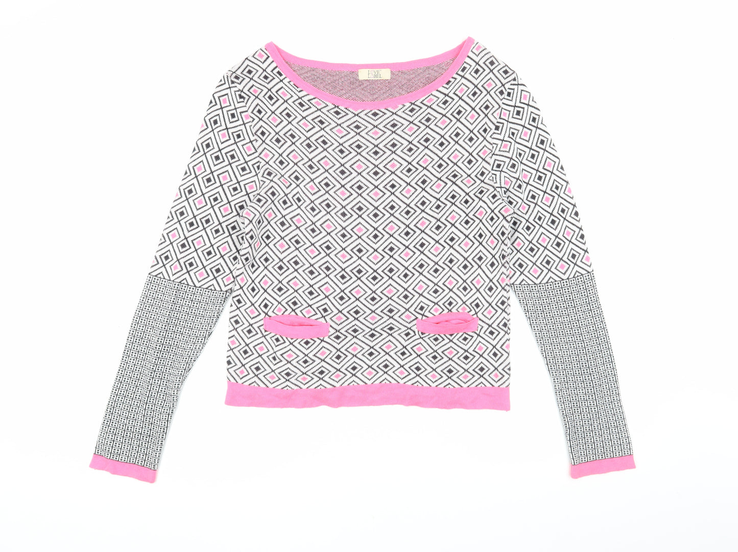 Love Label Women's Pink Geometric Pullover Jumper, Size 10